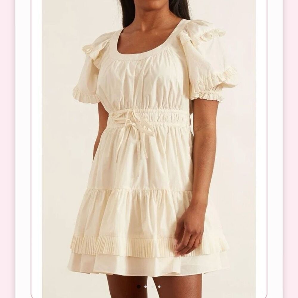Ulla Johnson Naomi Puff Sleeve Cotton Ruffle Dress Size 12 Cream White